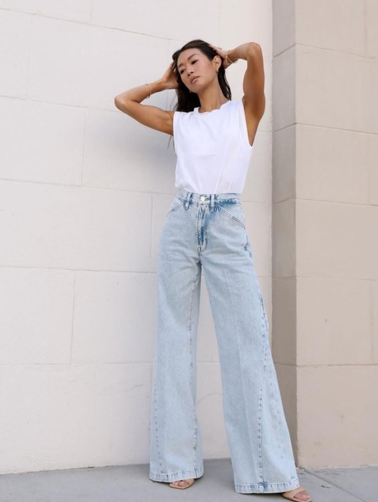 Frame Denim Denim - FRAME Le Baggy Palazzo. Light Wash Wide-Leg Women’s Jeans - Light Blue